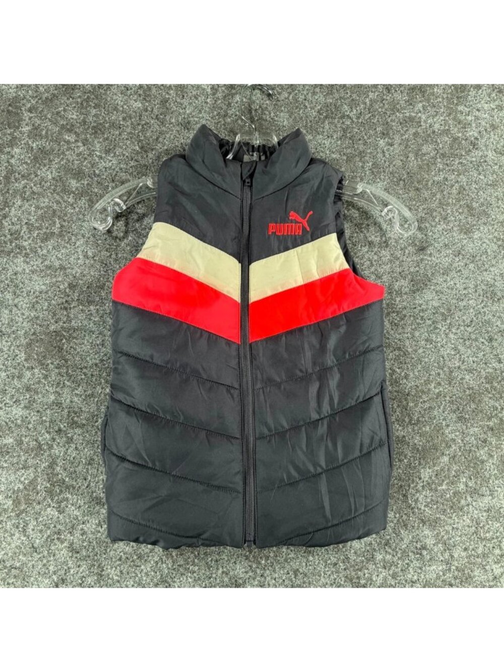 Puma Puffer Vest Girls S Black Colorblock Full Zip Sleeveless Running Athletic